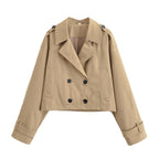 Women's Short Double-Breasted Trench Jacket in Cropped Workwear Look Fashion Glam