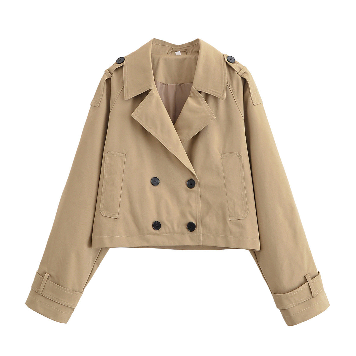 Women's Short Double-Breasted Trench Jacket in Cropped Workwear Look Fashion Glam