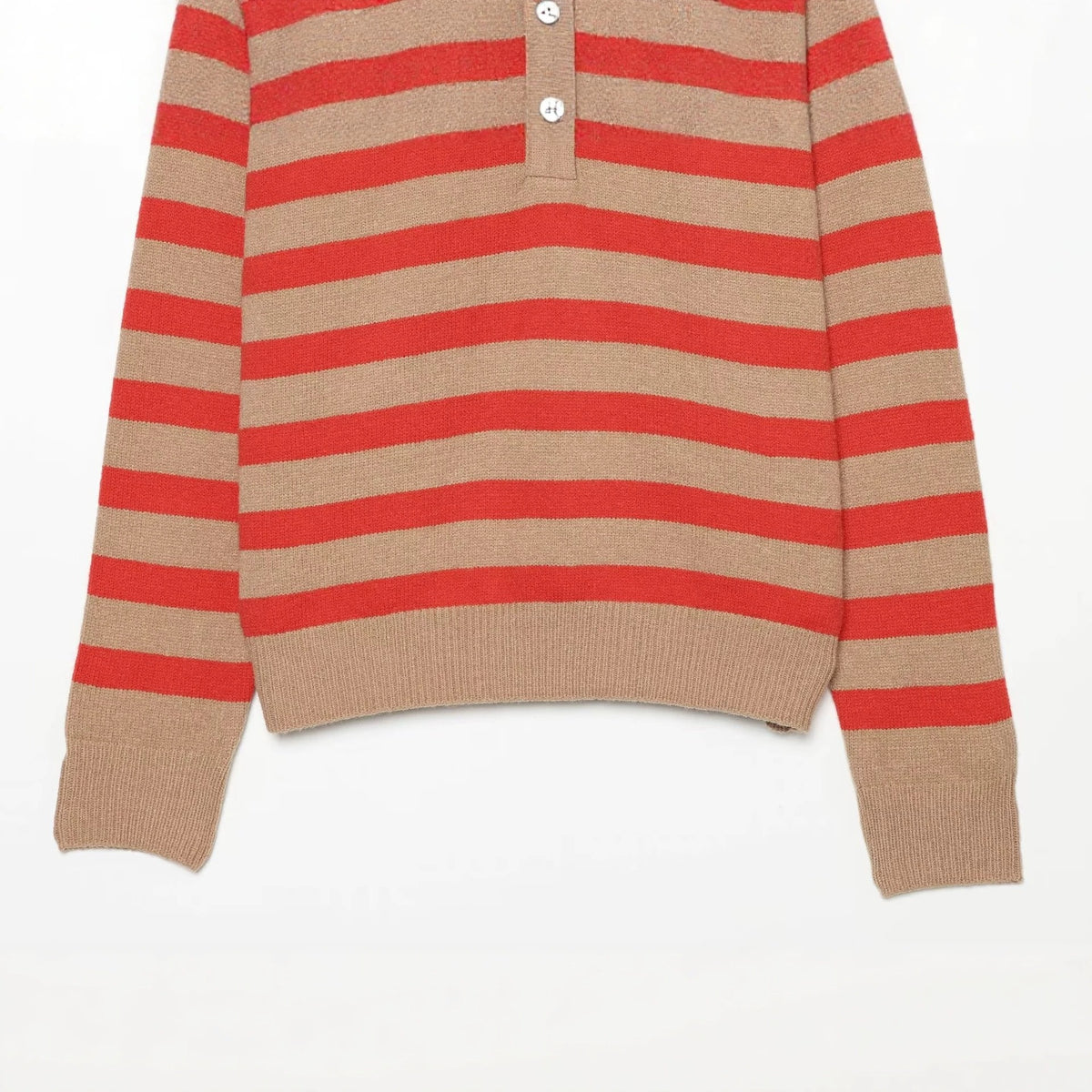 Women's Striped Knitted Sweater with Henley Button Placket Fashion Glam