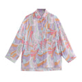 Women Oversize Shirt Blouse with Abstract Allover Print, Lightweight Chiffon Top, Long Sleeves Fashion Glam
