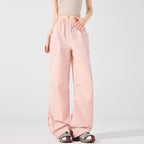 Women's Wide Technical Cargo Pants with Drawstring Waistband, Adjustable Hem, and Multifunctional Pockets Fashion Glam