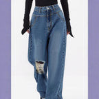 Women high-waisted oversized baggy jeans with knee rip and wide leg Fashion Glam