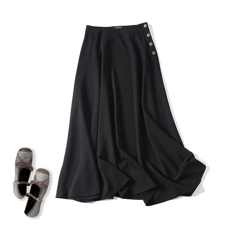 Women's maxi skirt with A-line, high waistband and decorative button placket Fashion Glam