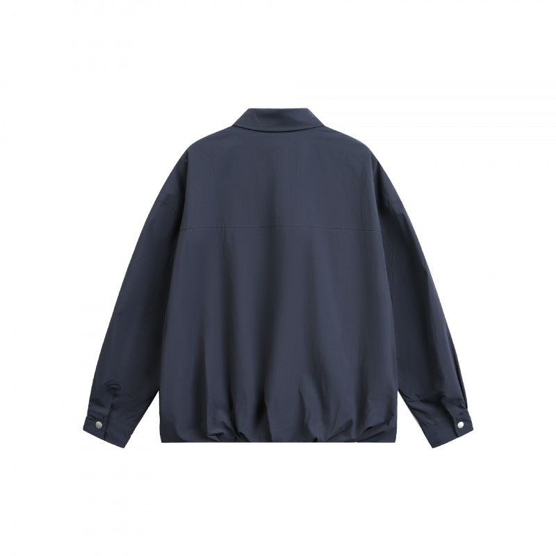 Unisex Boxy Shirt Jacket with Snap Button Placket, Shirt Collar and Elastic Hem Fashion Glam
