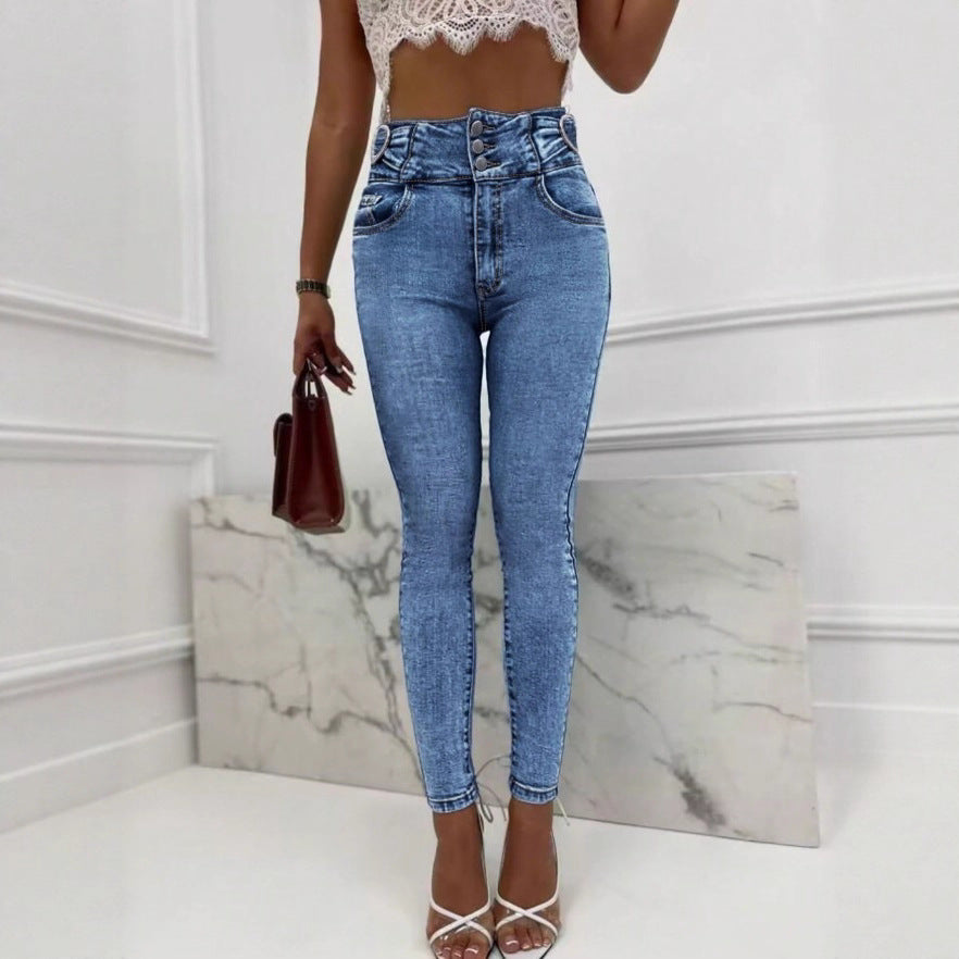 Women High-Cut Sculpting Jeans in a Slim Fit with Elastic Shaping Waistband Fashion Glam