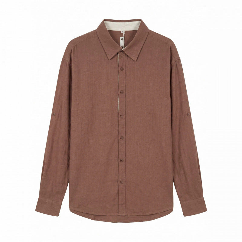 Men's Lightweight Oversized Linen Shirt with Kent Collar and Rounded Hem Fashion Glam