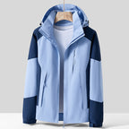 Unisex Breathable Softshell Outdoor Jacket in Colorblock Design with Adjustable Hood and Concealed Two-Way Zipper Fashion Glam