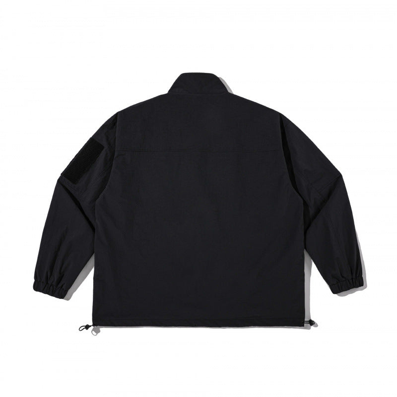 Unisex Lightweight Technical-Utility Jacket with Stand Collar, Zipper Pockets and Drawstring Hem Fashion Glam