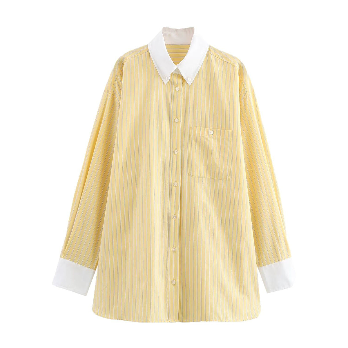Women Oversized Shirt Blouse with Contrast Collar and Cuffs Fashion Glam
