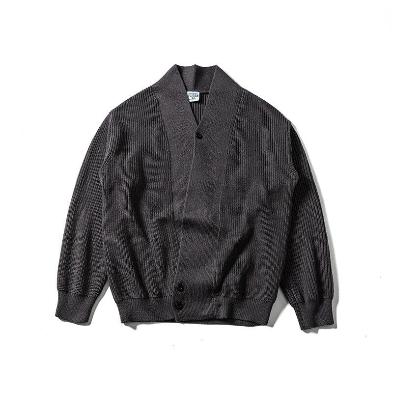 Unisex Oversized Knit Cardigan with Shawl Collar, Structure Mix and Button Placket Fashion Glam