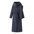 Women's Long Cut Pinstripe Coat in Trench Coat Look with Tie Belt Fashion Glam