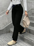 Women's high-waisted jeans with straight leg, drawstring waistband, and patch pockets Fashion Glam
