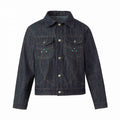 Unisex Short Cut Boxy Denim Jacket with Decorative Stitching and Turquoise Studs Fashion Glam