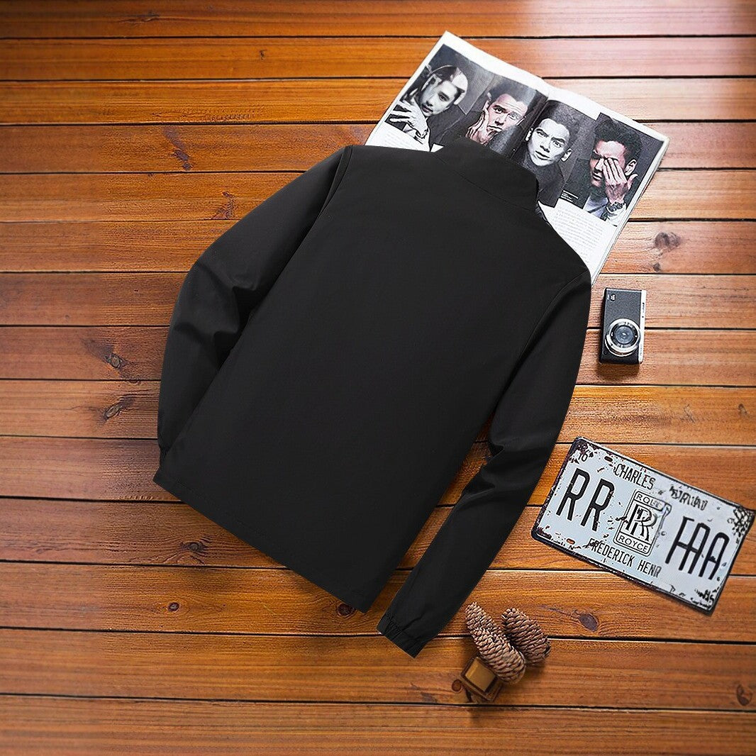 Men's Lightweight Windbreaker Transition Jacket with Stand-up Collar, Elastic Cuffs and Concealed Zipper Fashion Glam