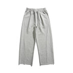 Unisex Loose Cotton Fleece Jogging Pants with Drawstring, Decorative Front Seams and Raw Hem Fashion Glam