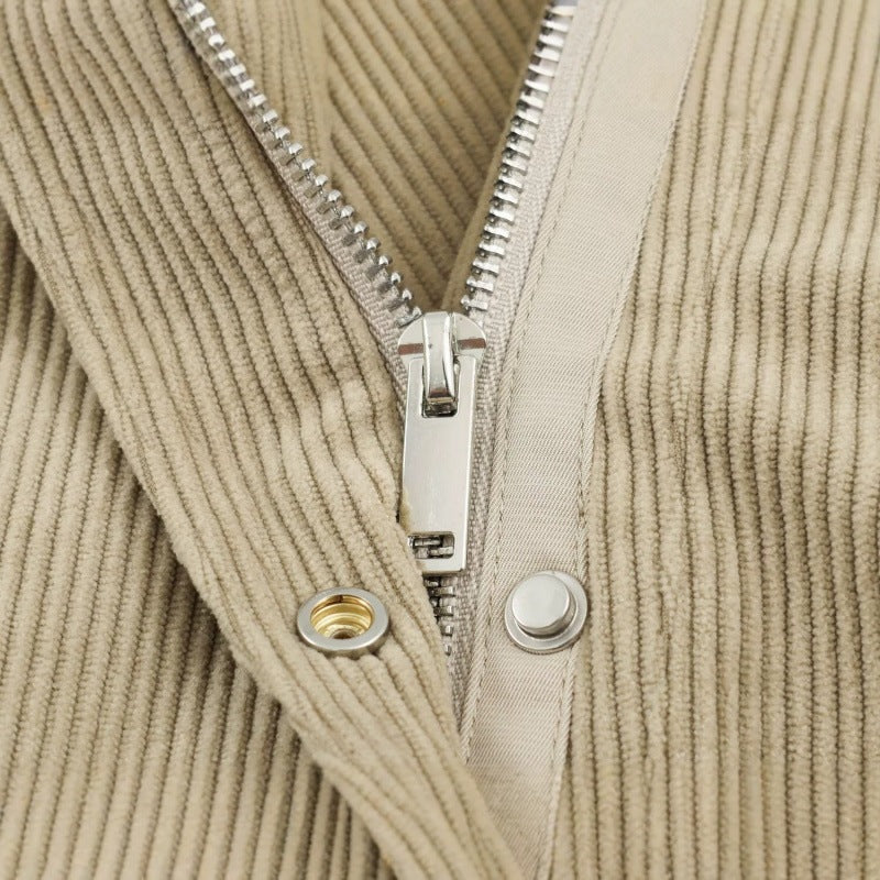 Women’s corduroy short jacket with fitted belt and snap button placket Fashion Glam