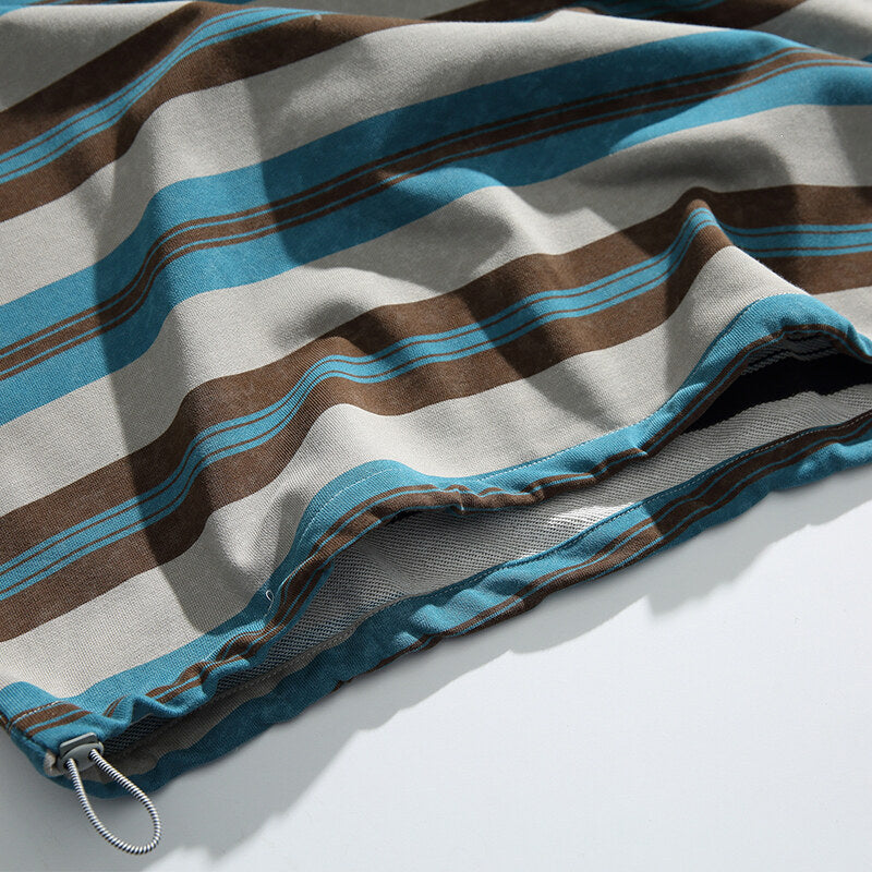 Men's Oversized Striped Sweatshirt with Drawstring Hem and Round Neck Fashion Glam