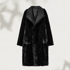 Women's Long Faux Fur Shearling Coat with Oversized Shawl Collar and Patch Pockets Fashion Glam