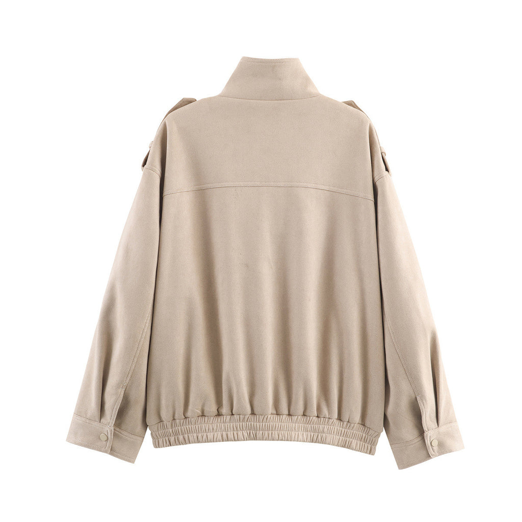 Women's short jacket in utility bomber style with flap pockets, shoulder tabs, and elastic hem Fashion Glam