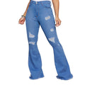 Ladies' waist-fitting flared jeans with ripped inserts and raw hem Fashion Glam