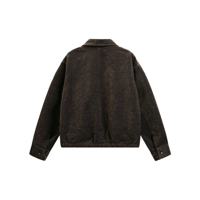 Men's short jacket made of teddy fleece with shirt collar, zipper, and elastic hem Fashion Glam