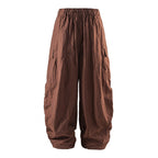 Unisex Wide Cropped Cargo Pants with Elastic Waistband, Drawstring and Overlay Pockets Fashion Glam