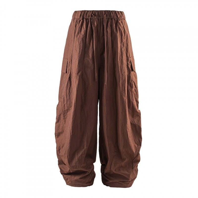 Unisex Wide Cropped Cargo Pants with Elastic Waistband, Drawstring and Overlay Pockets Fashion Glam