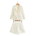 Women's Two-Piece Fitted Blazer and Shorts Set with Corset Crop Top Fashion Glam