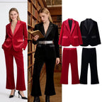 Women's Velvet Blazer with Satin Lapels and Tailored Darts Fashion Glam