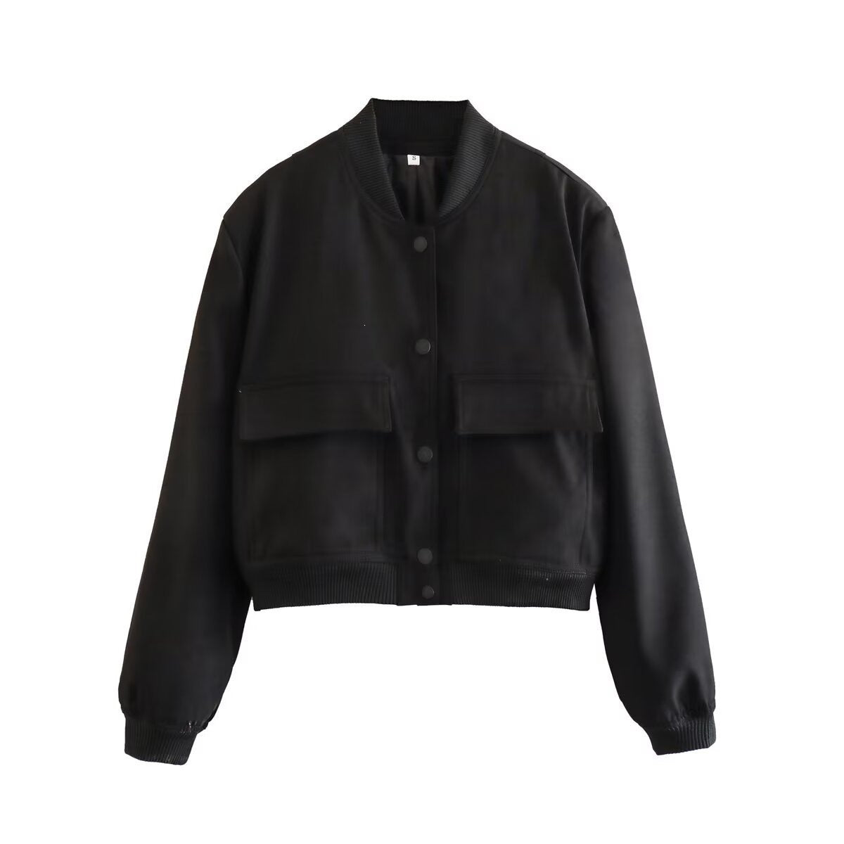 Women Short Cut Utility Bomber Jacket with Large Flap Pockets and Ribbed Cuffs Fashion Glam