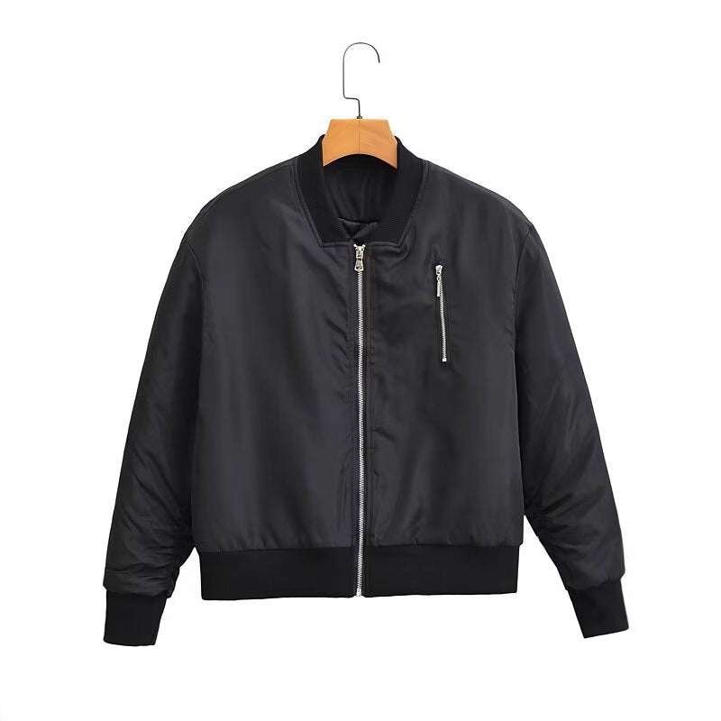 Women short cut nylon bomber jacket with shiny surface, padded lining and metal zipper Fashion Glam