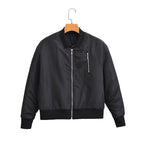 Women short cut nylon bomber jacket with shiny surface, padded lining and metal zipper Fashion Glam