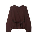 Women's Crossed Knit Cardigan with Waistband and Kimono Sleeves Fashion Glam