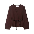 Women's Crossed Knit Cardigan with Waistband and Kimono Sleeves Fashion Glam