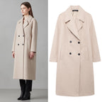 Women's Double-Breasted Wool Blend Coat with Oversized Cut and Lapel Collar Fashion Glam