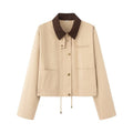 Women's Cropped Workwear Jacket with Cord Collar, Press Buttons and Drawstring Fashion Glam
