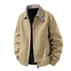 Men's Light Canvas Blouson with Check Collar, Zipper and Snap Button Placket Fashion Glam