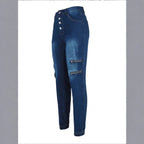Women's High-Waisted Skinny Jeans with Cargo Zipper Pockets & Button Closure Fashion Glam