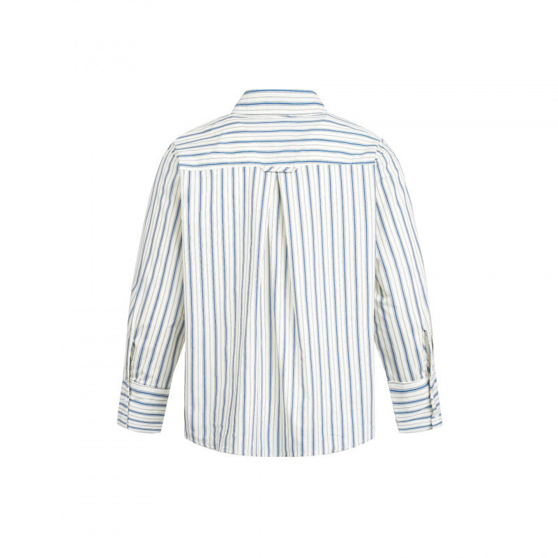 Women's Striped Oversized Blouse Shirt with Concealed Zipper and Chest Pocket Fashion Glam