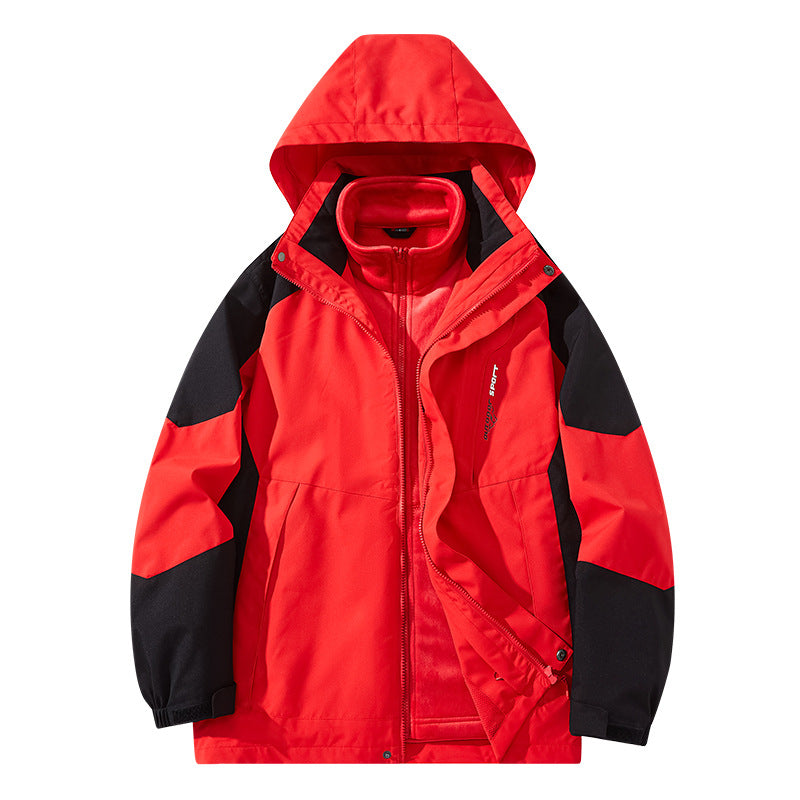 Men's water-repellent two-layer trekking jacket with removable fleece inner jacket and hood Fashion Glam