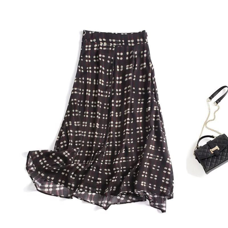 Women's flowing maxi skirt made of chiffon with geometric all-over print and high waist Fashion Glam