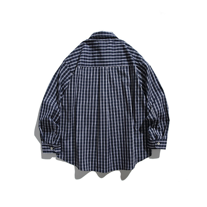 Men's Oversized Check Shirt with Full Button Placket, Chest Pocket, and Rounded Hem Fashion Glam