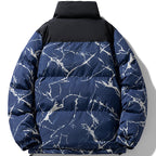 Men's padded quilted jacket with marble print, high stand collar and windproof exterior Fashion Glam