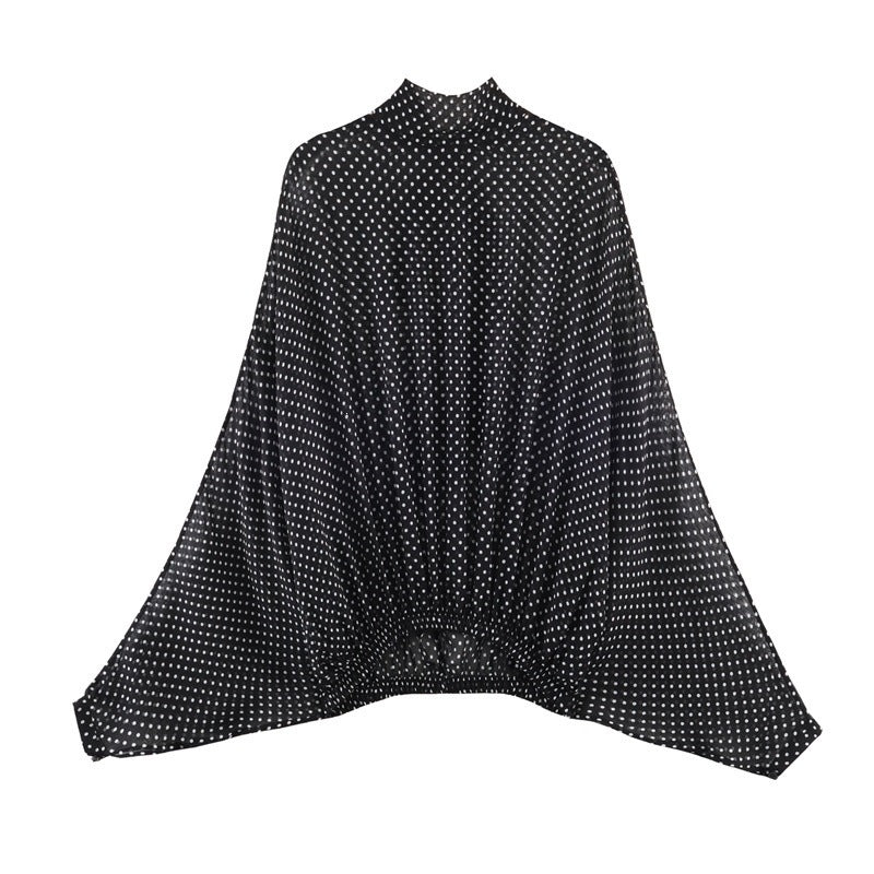 Women's Two-Piece Retro Polka Dot Set with Wide Batwing Top and Pleated Midi Skirt Fashion Glam