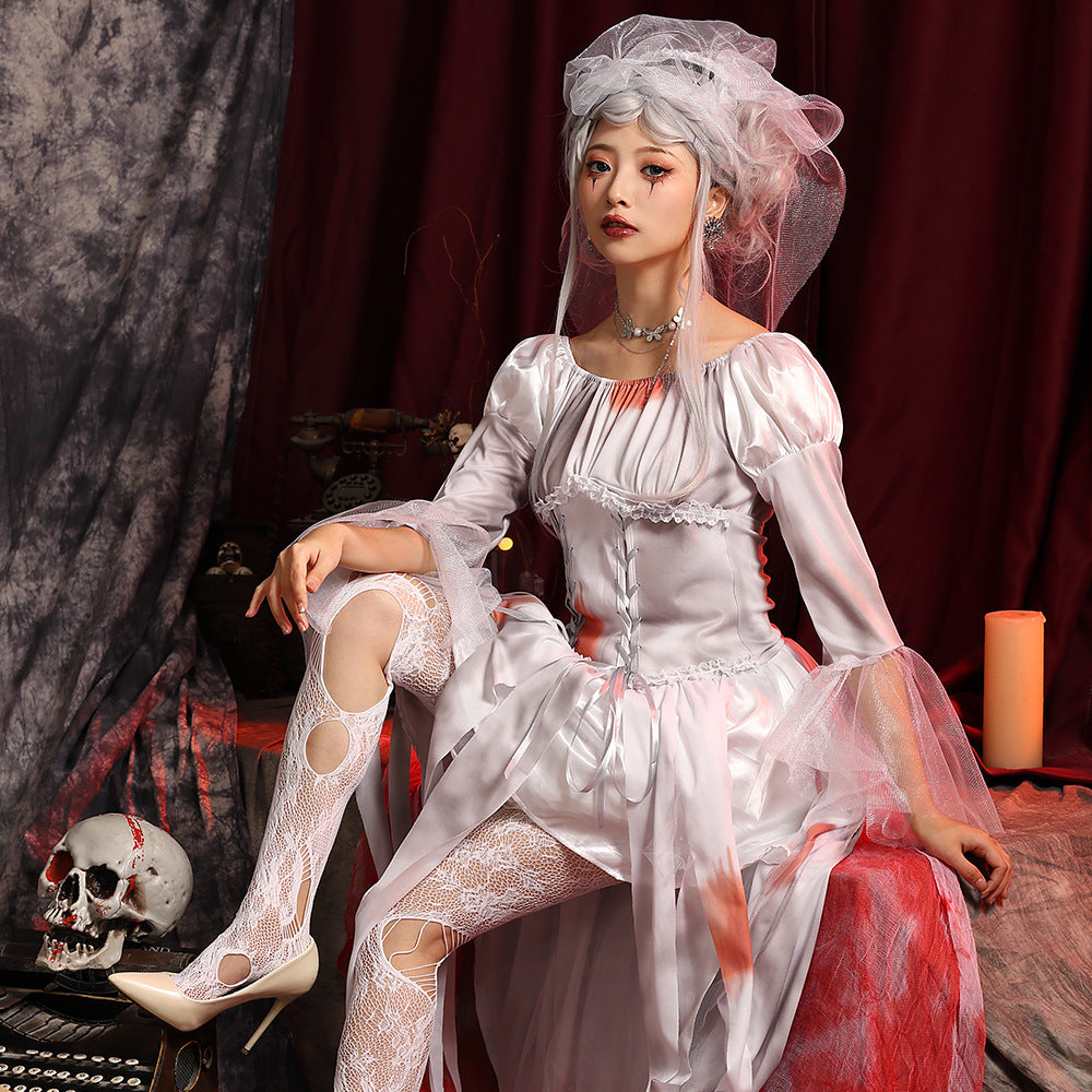 Men's Creepy Ghost Costume with Stylish Hat and Torn Details Fashion Glam