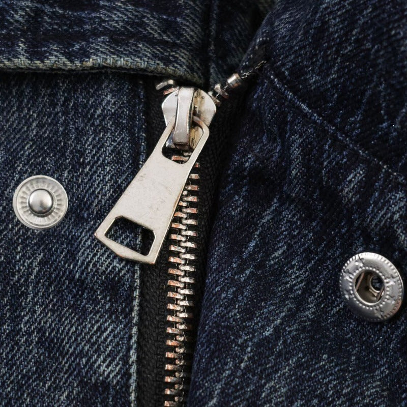 Women oversized cropped jeans jacket with wide collar Fashion Glam