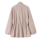 Women's Tailored Windbreaker with Drawstring, Stand Collar and Balloon Sleeves Fashion Glam