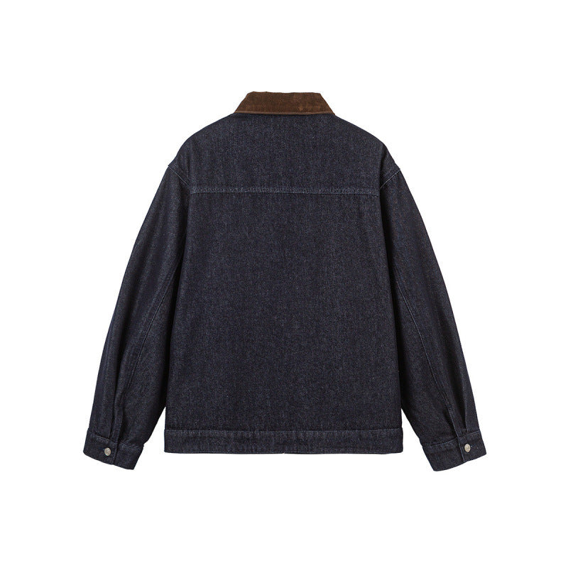 Men's Boxy Denim Jacket with Cord Collar and Metal Toggle Closures Fashion Glam