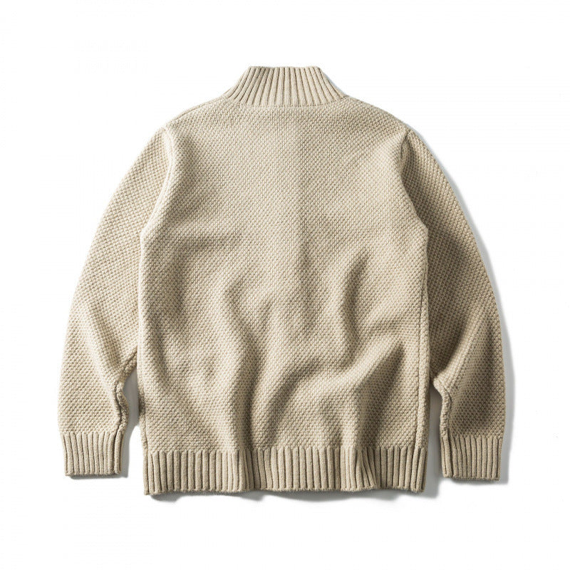 Unisex Structured Button Cardigan with Stand Collar and Patch Pockets Fashion Glam