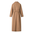 Women Maxilength double-breasted trench coat made of wool blend with tie belt and shoulder flap Fashion Glam